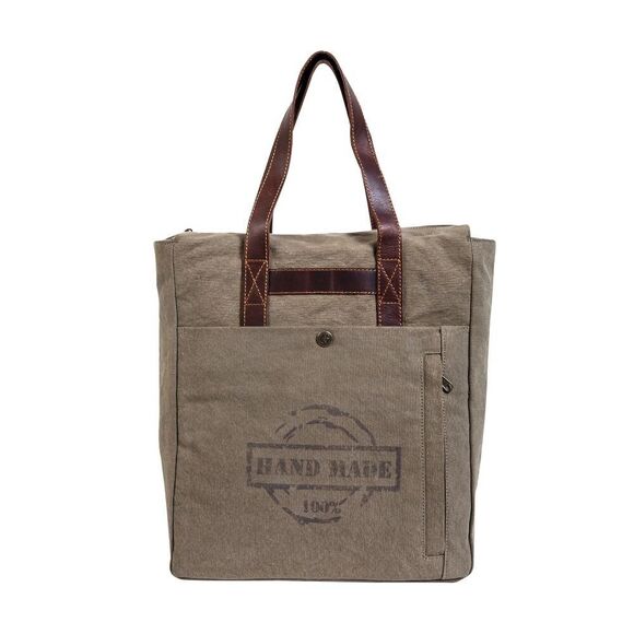 Myra Bag Handmade Yesteryear Backpack Upcycled Canvas & Cowhide Leather - Picture 6 of 7